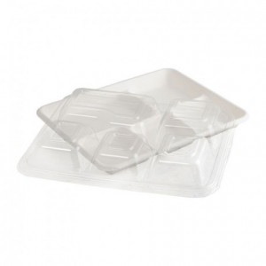 Couvercle en PET pour plateau repas fibre 5 compartiments 265 x 215 x 25 mm (lot de 200)