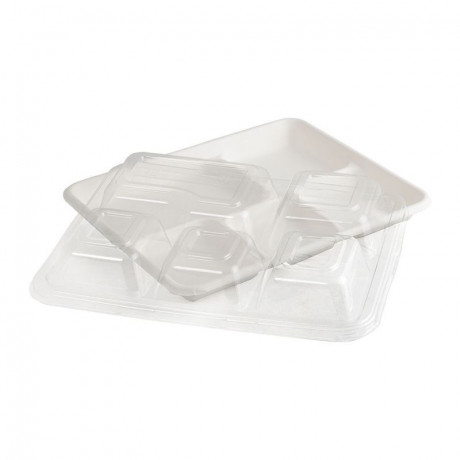 Couvercle en PET pour plateau repas fibre 5 compartiments 265 x 215 x 25 mm (lot de 200)