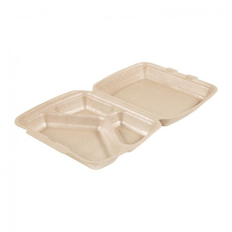 Lunch box PPE with hinged lid 3 compartments 240 x 207 x 68 mm (130 pcs)