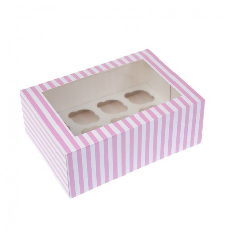 House of Marie Mini Cupcake Box 12 - Circus Pink pk/2