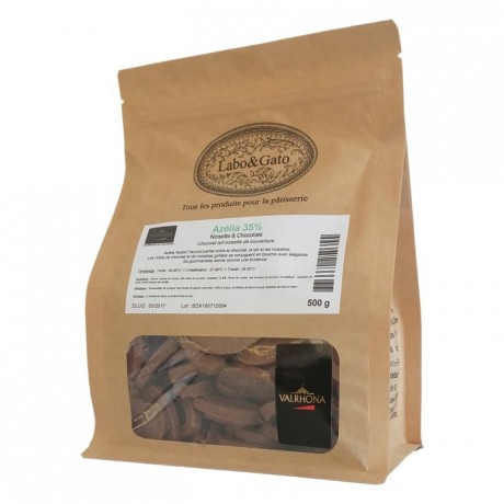 Azélia 35% chocolat lait noisette de couverture Création Gourmande fèves 500 g