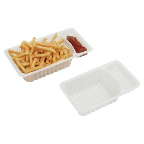 Barquette à frites 50 cL avec compartiment sauce (lot de 800)