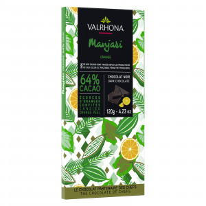 Manjari 64% dark chocolate with candied orange peel bar 120 g