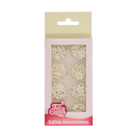 FunCakes Sugar Decorations White Flowers 64 pieces