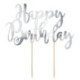 PartyDeco Happy Birthday Silver Topper