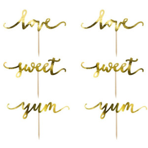 PartyDeco Cupcake Toppers Love Gold (Pack of 6)