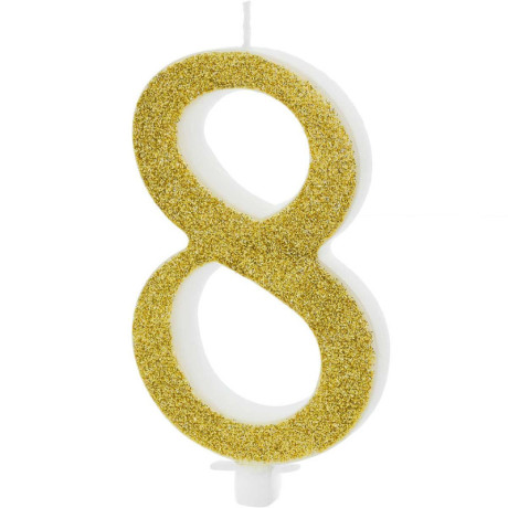 PartyDeco Glitter Number 8 Gold Candle