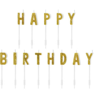 PartyDeco Happy Birthday Gold Candles (Pack of 13)