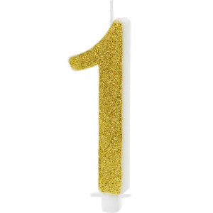 PartyDeco Glitter Number 1 Gold Candle