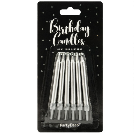 Bougies PartyDeco argent 6 cm (lot de 6)