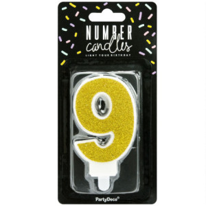 PartyDeco Number 9 Gold Candle