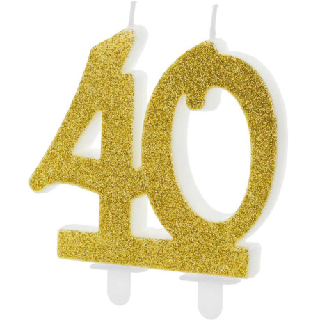 PartyDeco Glitter Number 40 Gold Candle