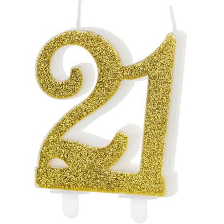 PartyDeco Glitter Number 21 Gold Candle