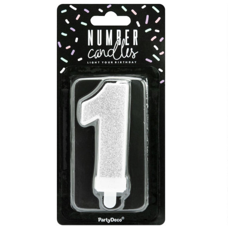 PartyDeco Number 1 Silver Candle