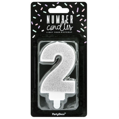 Bougie PartyDeco chiffre 2 argent