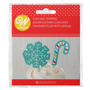 Wilton Snowflake and Candy Cane Toppers 12 Pieces