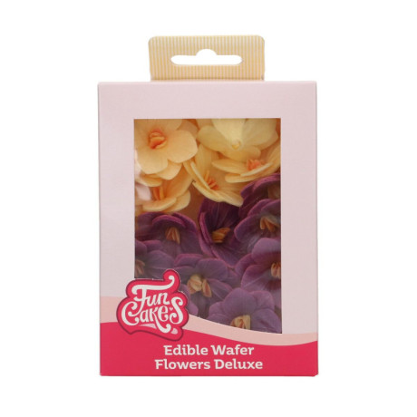 Edible Wafer Flowers FunCakes small yellow and purple hydrangea 3.7 cm 18 pieces