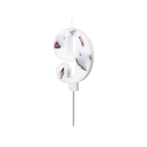 Bougie PartyDeco chiffre 9 blanc fleuri