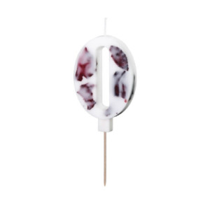 Bougie PartyDeco chiffre 0 blanc fleuri