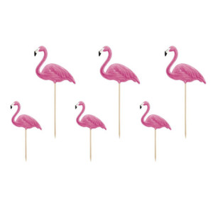 Toppers PartyDeco flamants roses 6 pièces