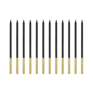 Bougies PartyDeco noir et or 14 cm (lot de 12)