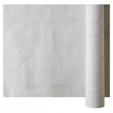 Nappe damassée blanche en rouleau 1,20 m x 10 m (lot de 1)