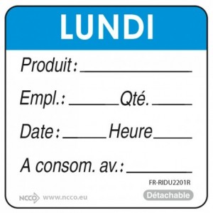 Etiquettes DLC « lundi » bleu (lot de 500)