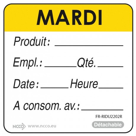 Etiquettes DLC « mardi » jaune (lot de 500)