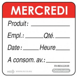 Etiquettes DLC « mercredi » rouge (lot de 500)