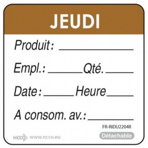 Etiquettes DLC « jeudi » marron (lot de 500)