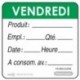 Etiquettes DLC « vendredi » vert (lot de 500)