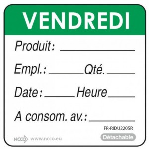 Etiquettes DLC « vendredi » vert (lot de 500)