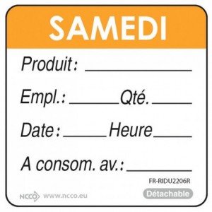 Etiquettes DLC « samedi » orange (lot de 500)