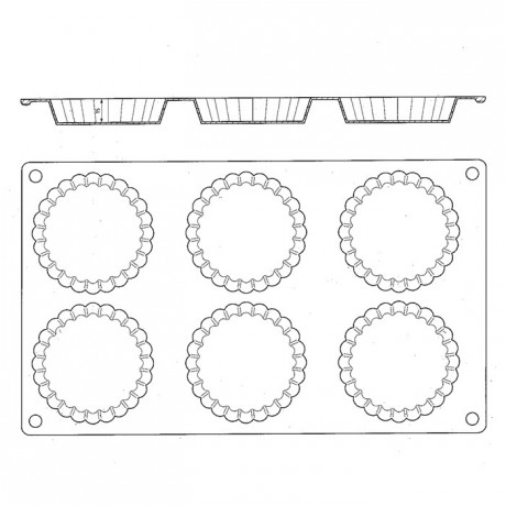 Moule silicone Gastroflex 6 tartes cannelées Ø 75 mm