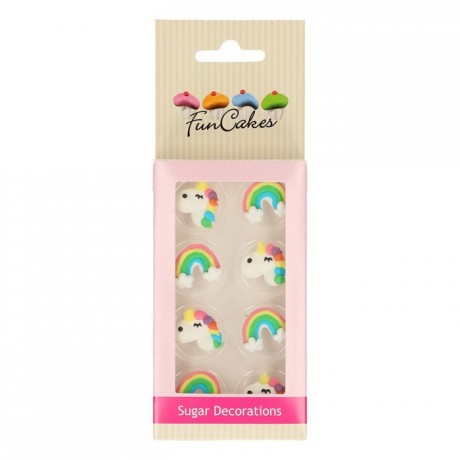 Décors en sucre FunCakes Licorne & Arc-en-Ciel 8 pièces