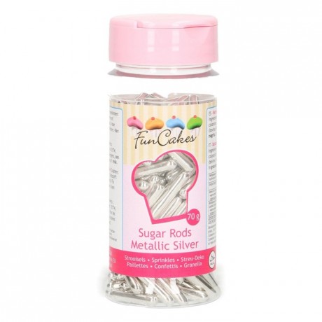 Bâtonnets en sucre métallisés FunCakes argent 70 g